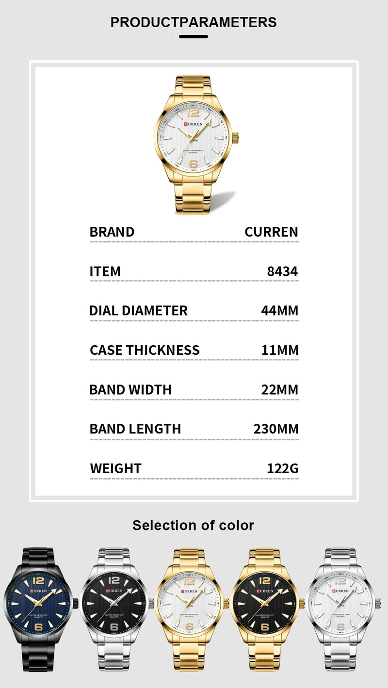 CURREN Fashion Brand Men's Watches with Luminous Hands Classy Business Stainless Steel Band Wristwatches for Male