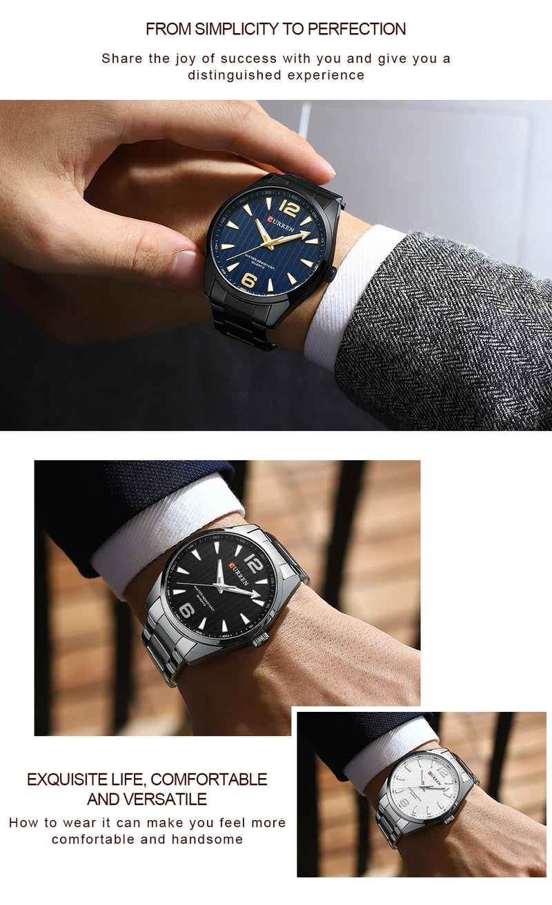 CURREN Fashion Brand Men's Watches with Luminous Hands Classy Business Stainless Steel Band Wristwatches for Male